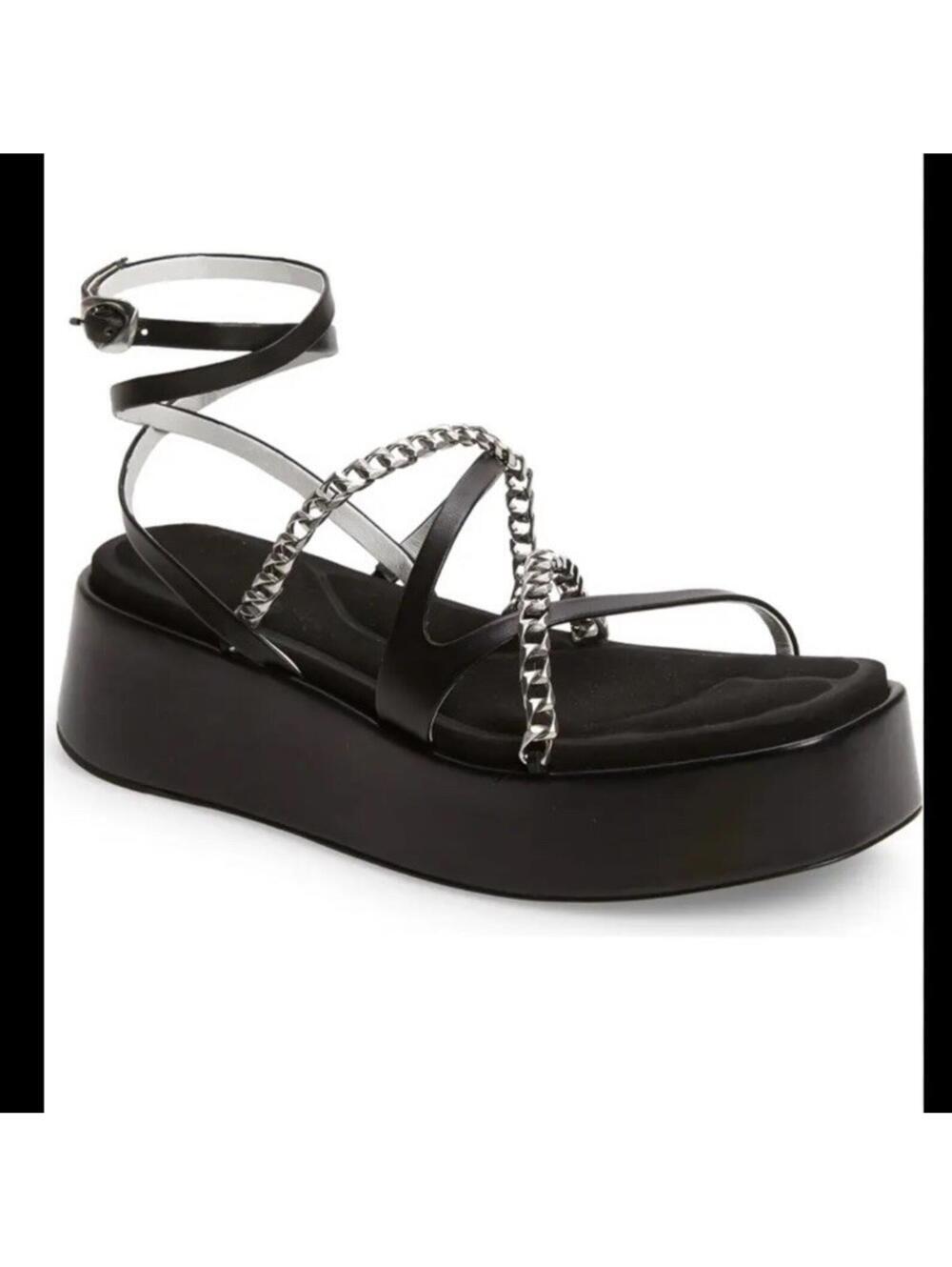 Rag & Bone Logan Black Leather & Chain Platform Sandals 38 (US 8). Retail $298